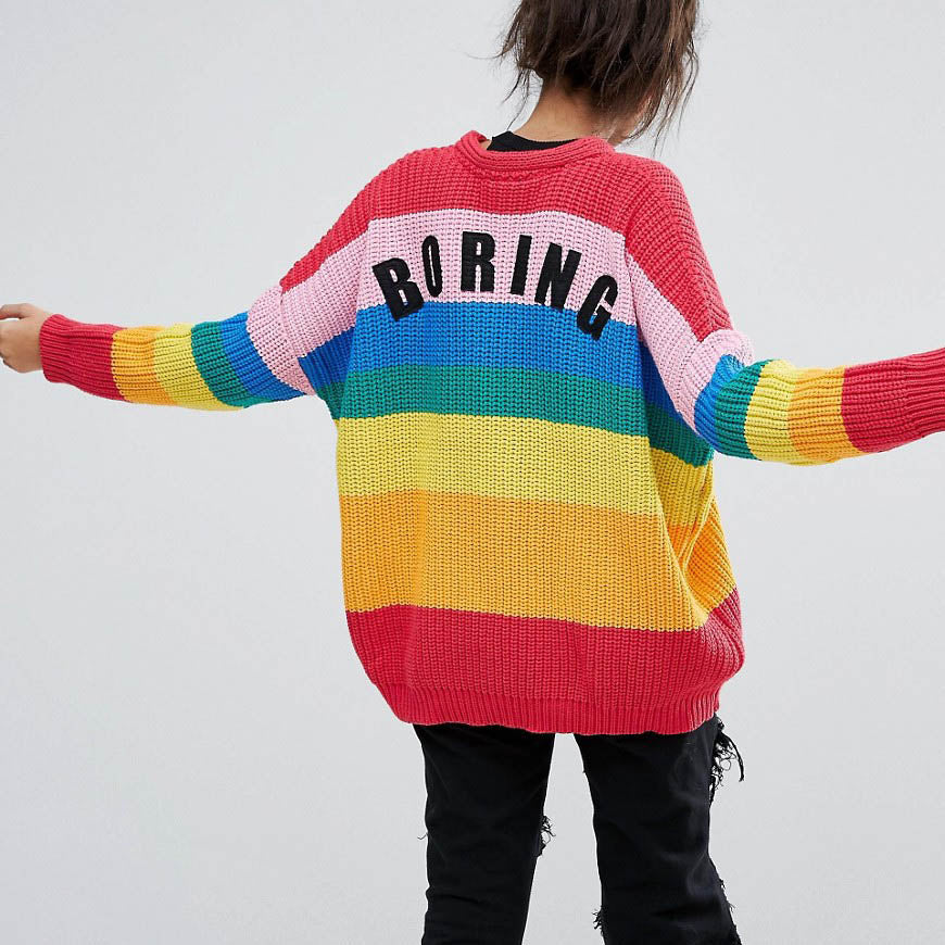 chacha boring rainbow stripe cardigan