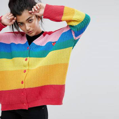 chacha boring rainbow stripe cardigan
