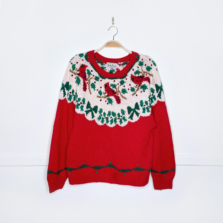 vintage belle point knit cardinals fair isle sweater