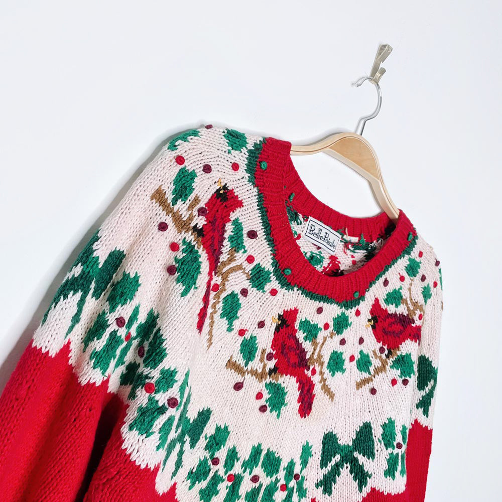 vintage belle point knit cardinals fair isle sweater
