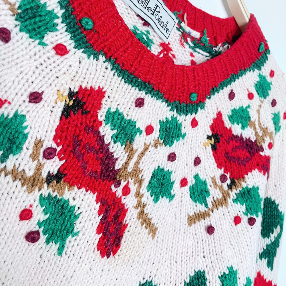 vintage belle point knit cardinals fair isle sweater