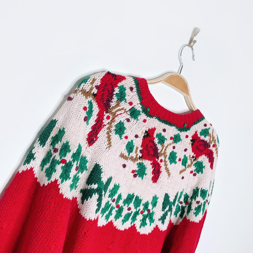 vintage belle point knit cardinals fair isle sweater