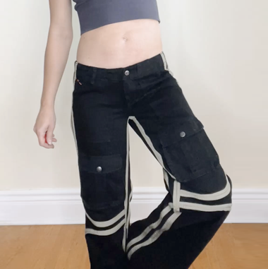 nwt deadstock parasuco black miltary stripe wide leg low rise cargo pants