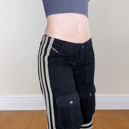 nwt deadstock parasuco black miltary stripe wide leg low rise cargo pants