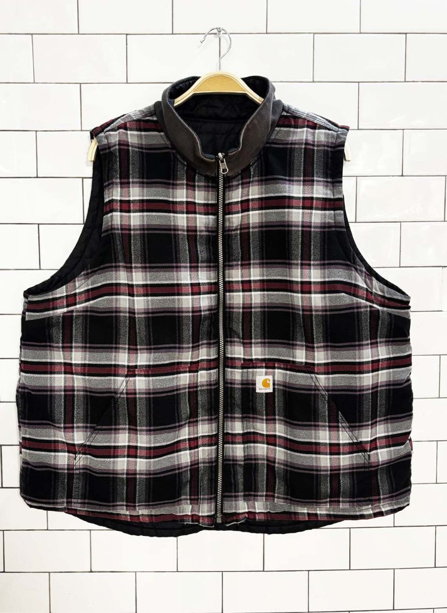 carhartt reversible plaid flannel full zip puffer vest - good market thrift store