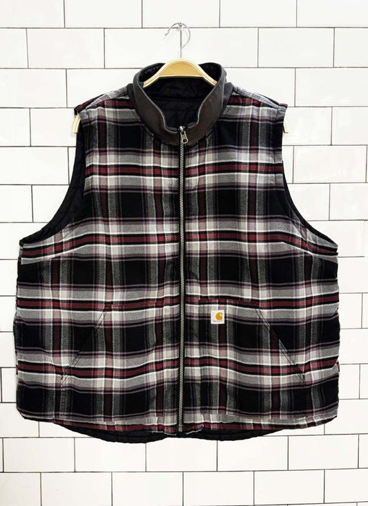 carhartt reversible plaid flannel full zip puffer vest - good market thrift store