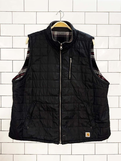 carhartt reversible plaid flannel full zip puffer vest - good market thrift store