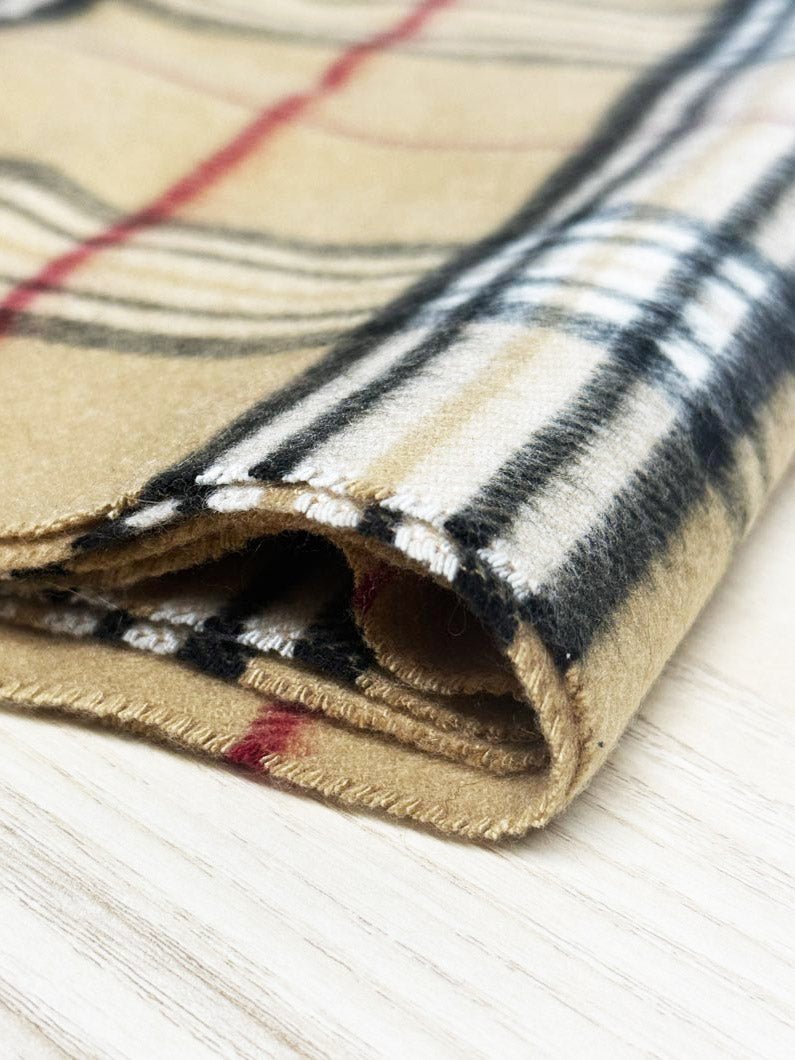 cashmink rabbit fur pom fringe tartan scarf | made in Germany - good market thrift store