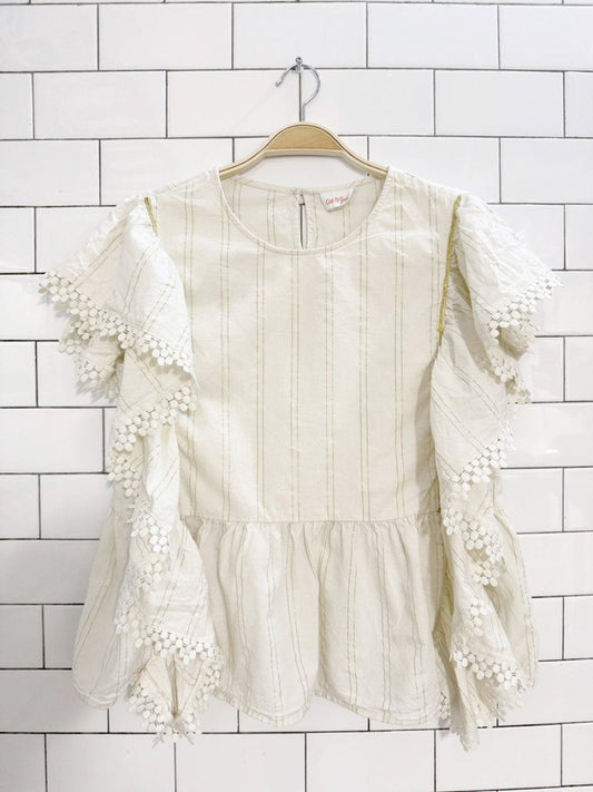 cat & jack boho gold stripe lace trim ruffle peplum top - good market thrift store