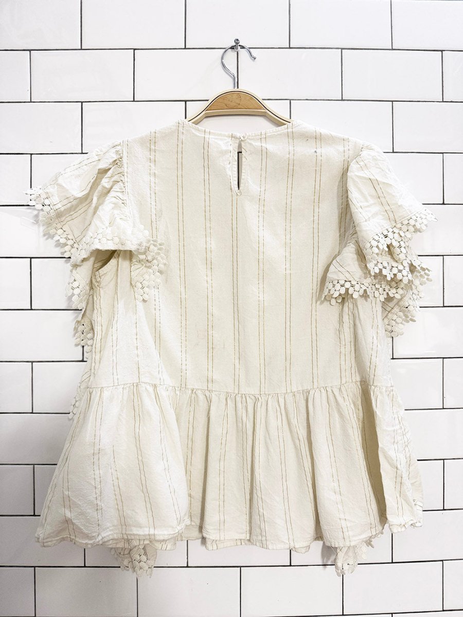 cat & jack boho gold stripe lace trim ruffle peplum top - good market thrift store