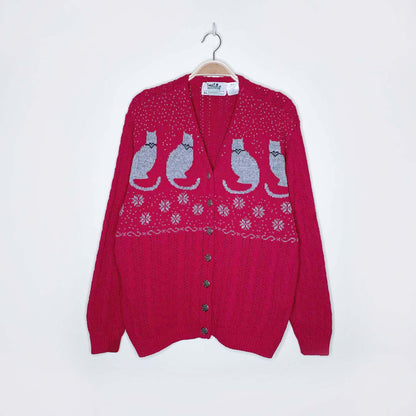vintage 90s nr by parkhurst knit holiday cat cardigan - size medium