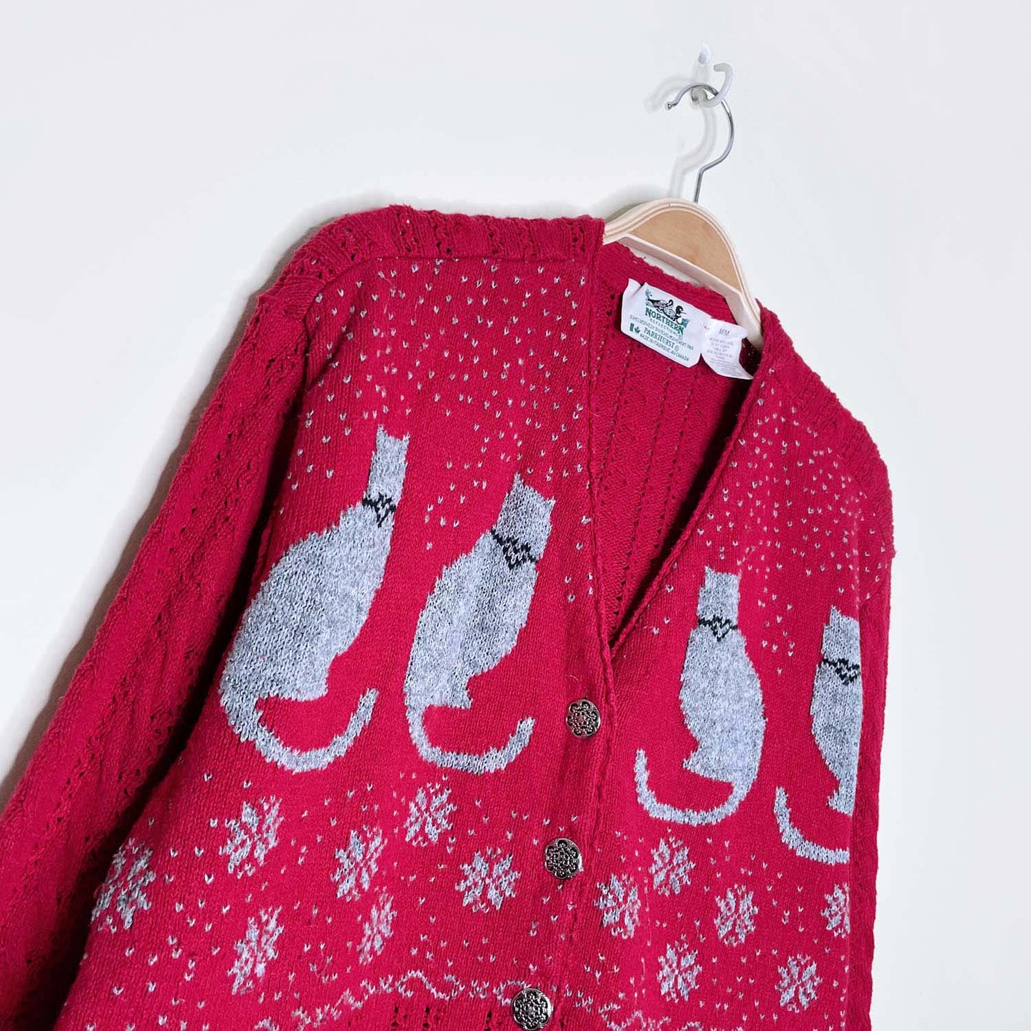 vintage 90s nr by parkhurst knit holiday cat cardigan - size medium