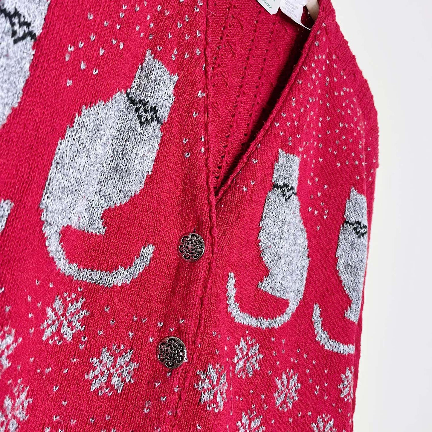 vintage 90s nr by parkhurst knit holiday cat cardigan - size medium