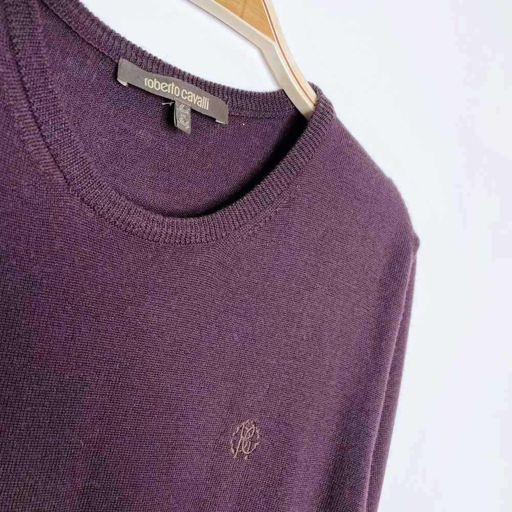 roberto cavalli monogram-embroidered wool knit crew