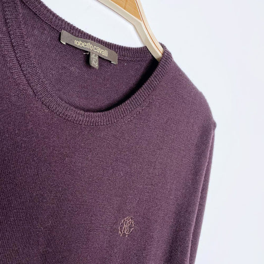 roberto cavalli monogram-embroidered wool knit crew