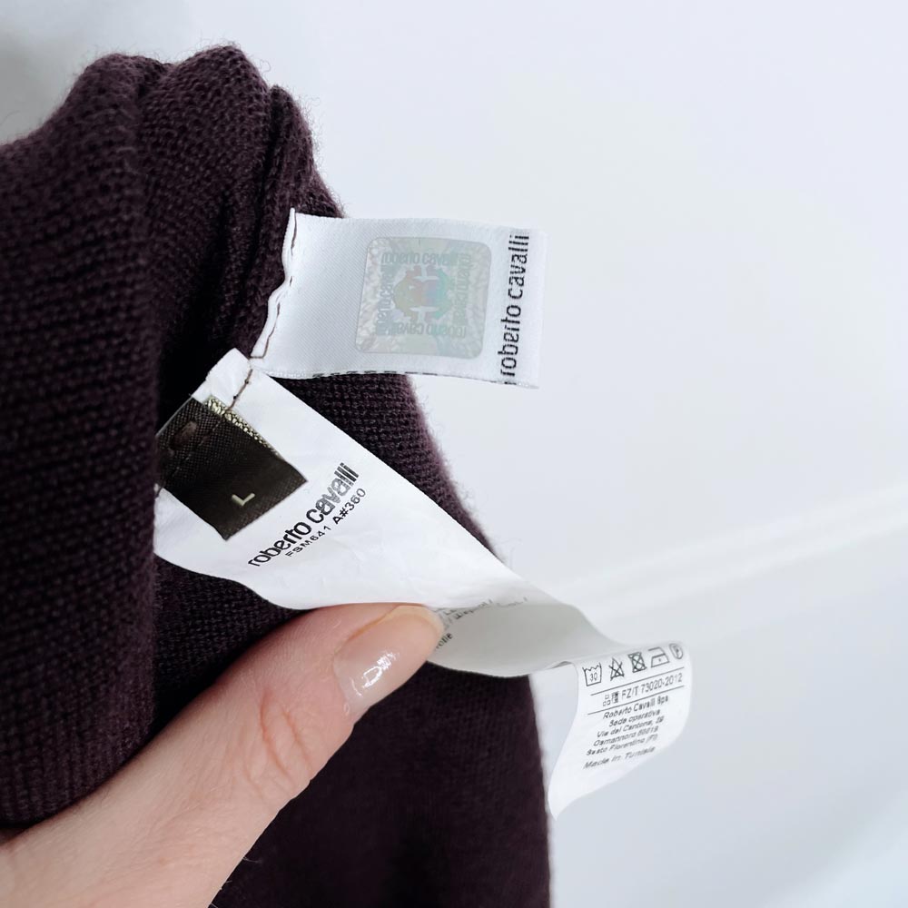 roberto cavalli monogram-embroidered wool knit crew