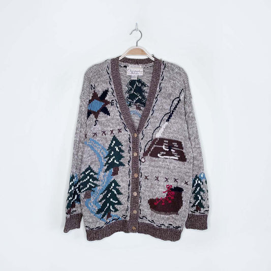 vintage christopher & banks hand-embroidered holiday cardigan - size medium