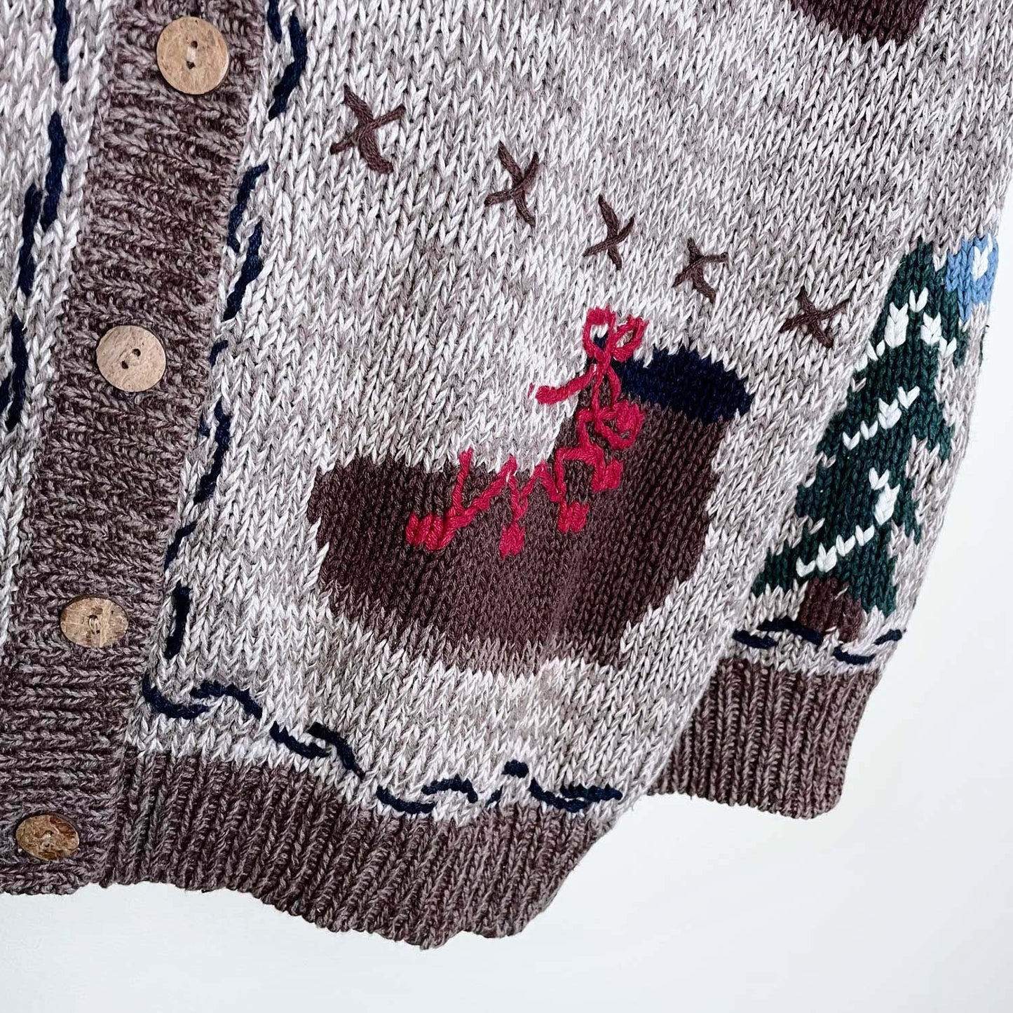 vintage christopher & banks hand-embroidered holiday cardigan - size medium