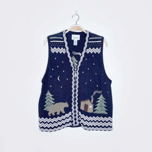 vintage 90s c&b winter woodland bear knit vest - size large