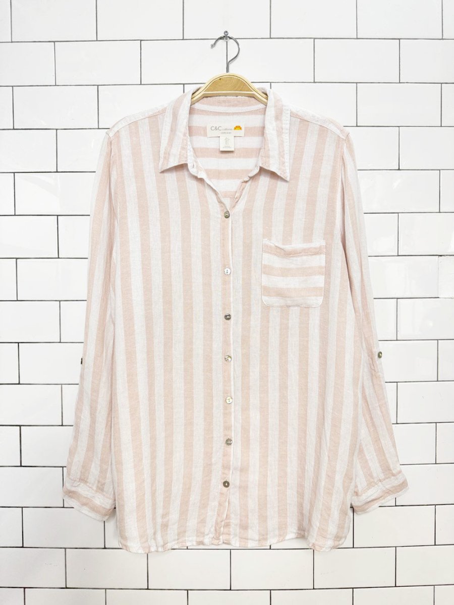 c&c california 100% linen shell button striped shirt - good market thrift store