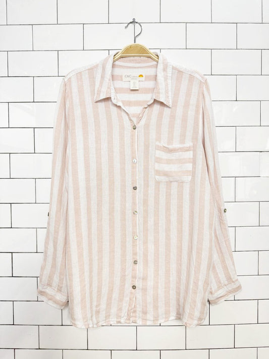 c&c california 100% linen shell button striped shirt - good market thrift store