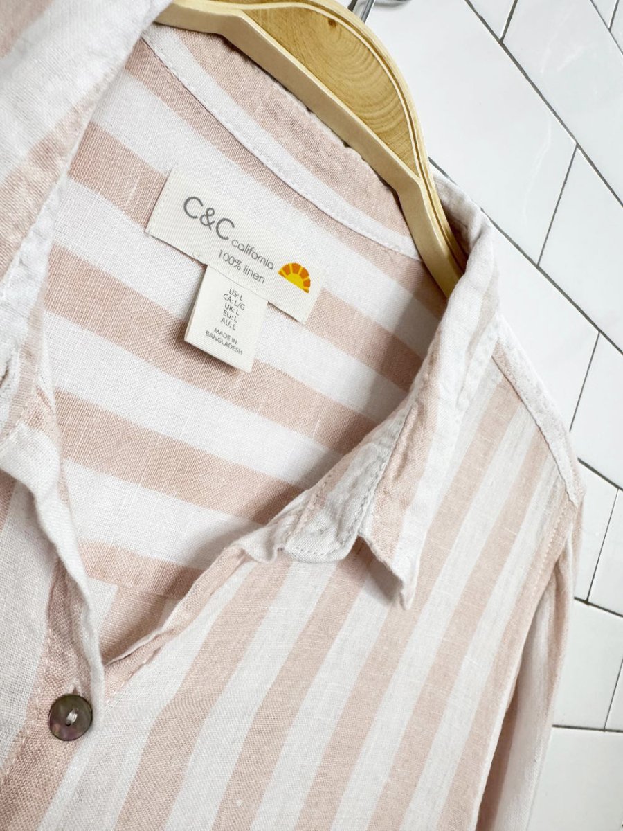 c&c california 100% linen shell button striped shirt - good market thrift store