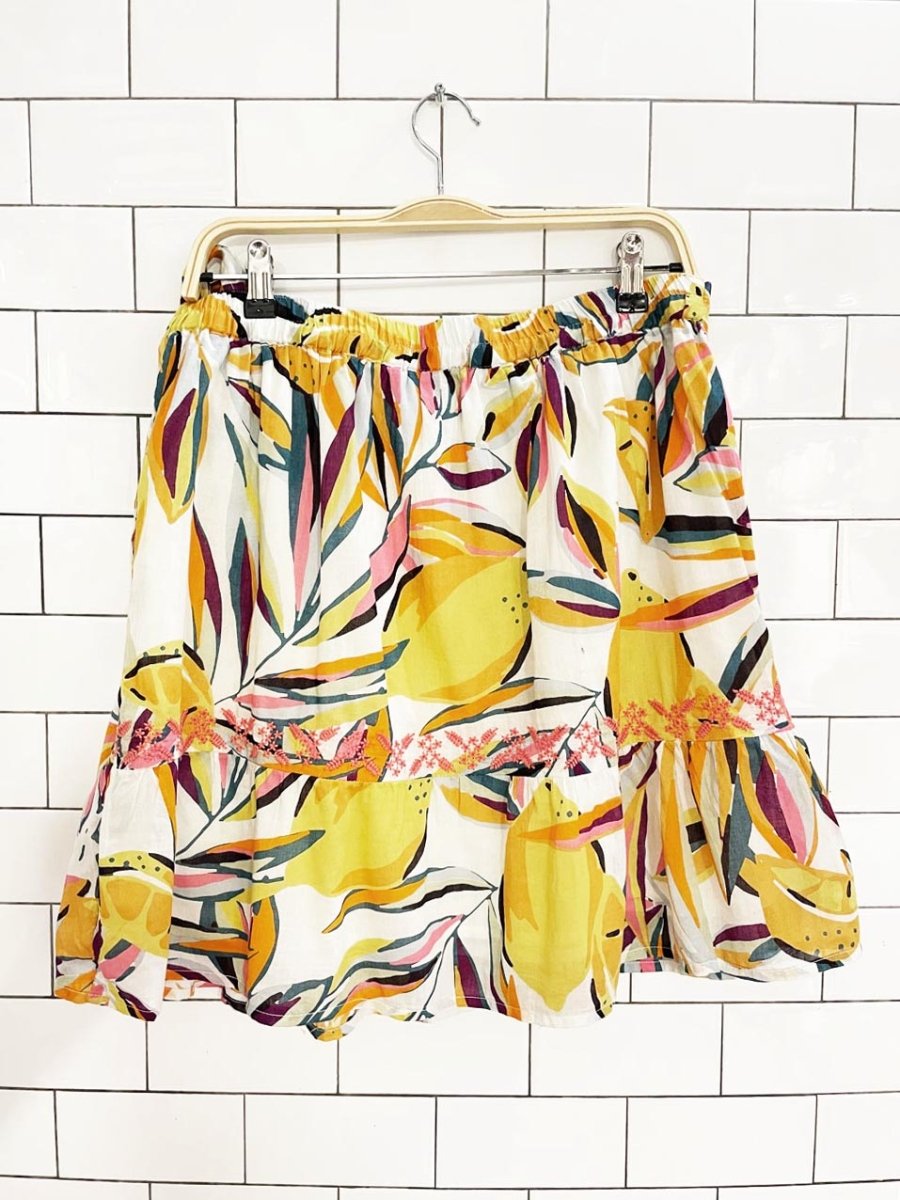 c&c california embroidered lemon print wrap mini skirt + tank set - good market thrift store