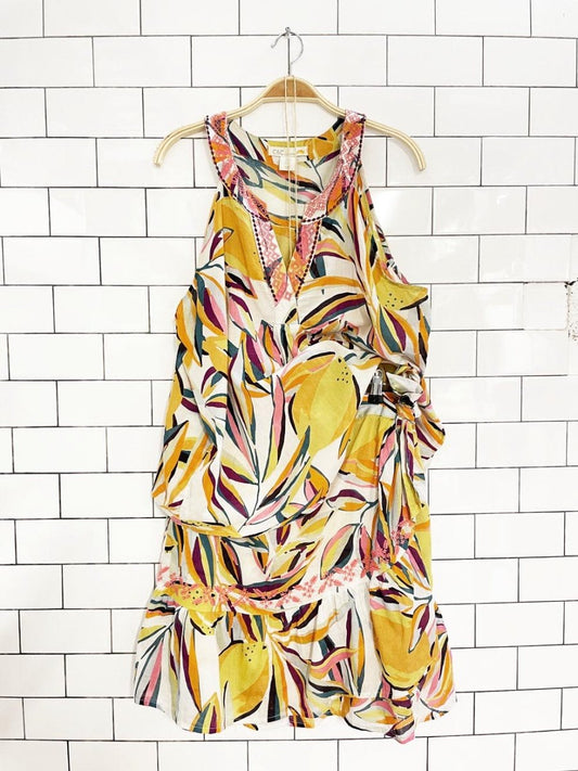 c&c california embroidered lemon print wrap mini skirt + tank set - good market thrift store