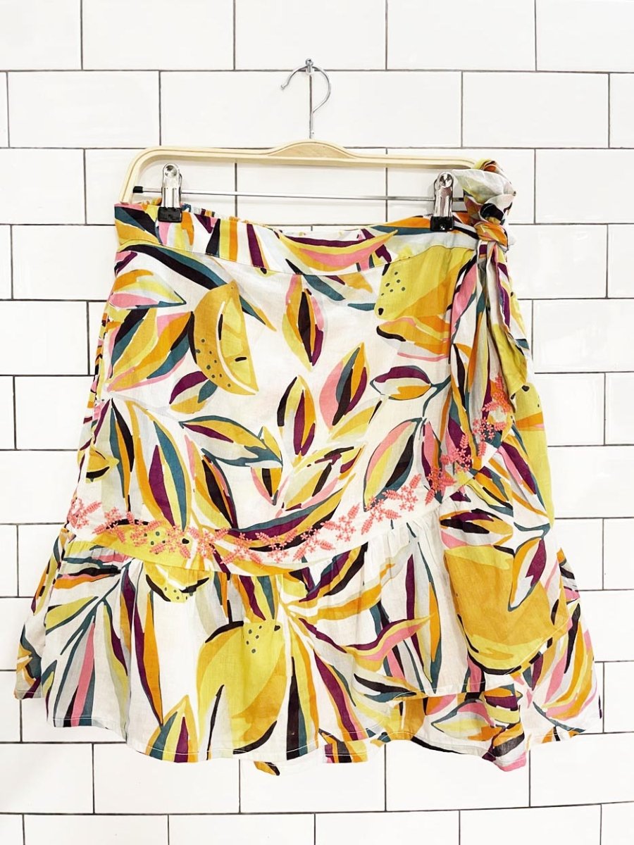 c&c california embroidered lemon print wrap mini skirt + tank set - good market thrift store
