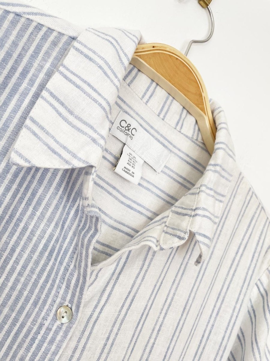c&c california linen - blend blue stripe shirt dress - good market thrift store
