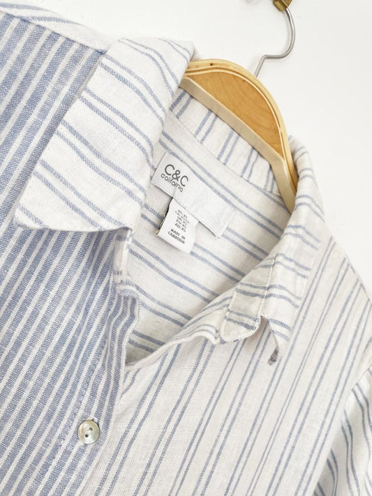 c&c california linen - blend blue stripe shirt dress - good market thrift store