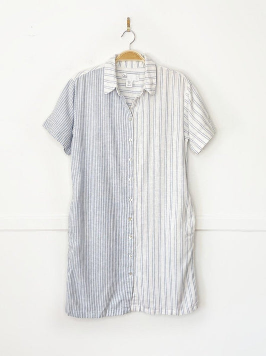 c&c california linen - blend blue stripe shirt dress - good market thrift store