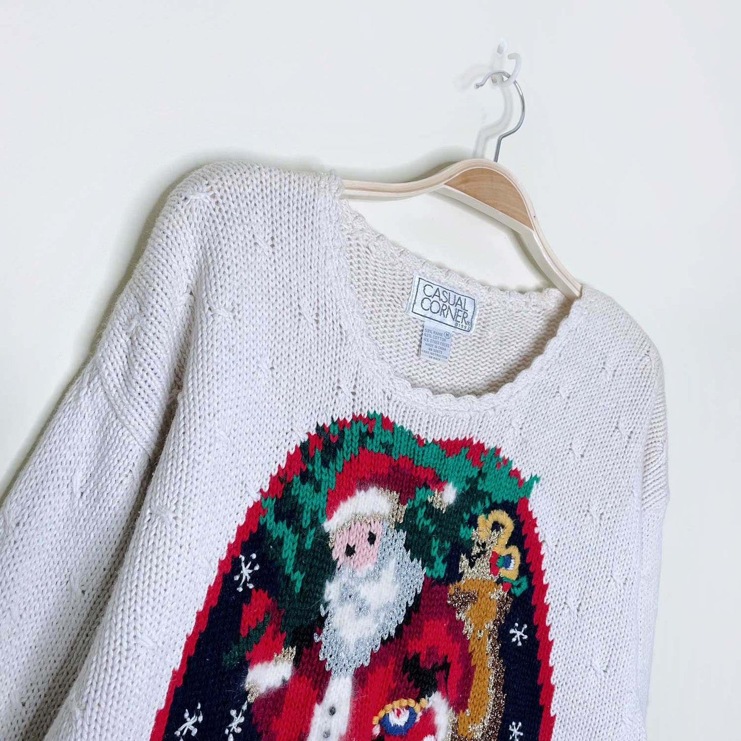 vintage 90s casual corner santa claus holly knitted sweater - size medium