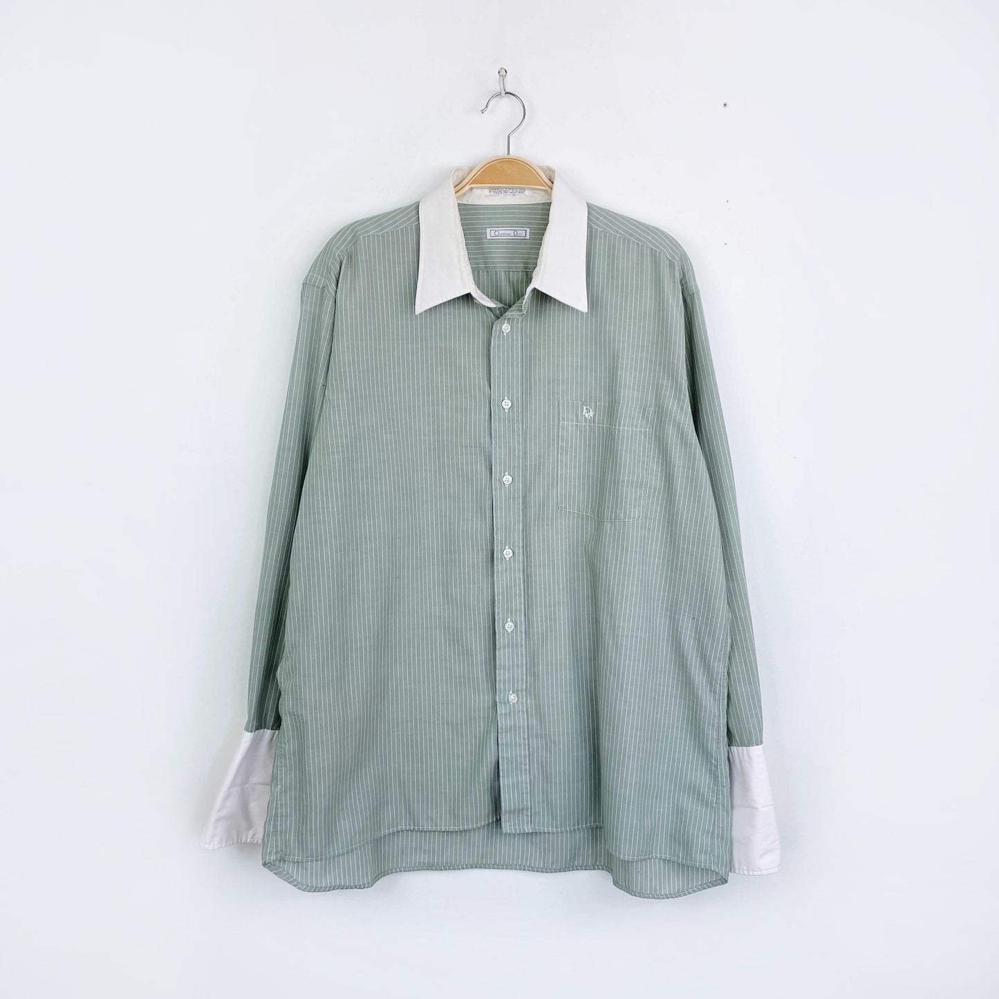 vintage 70s christian dior contrast collar logo french cuff dress shirt