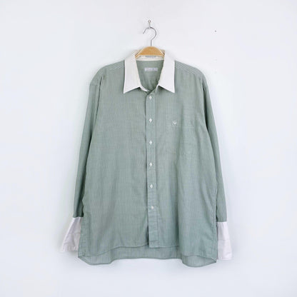vintage 70s christian dior contrast collar logo french cuff dress shirt