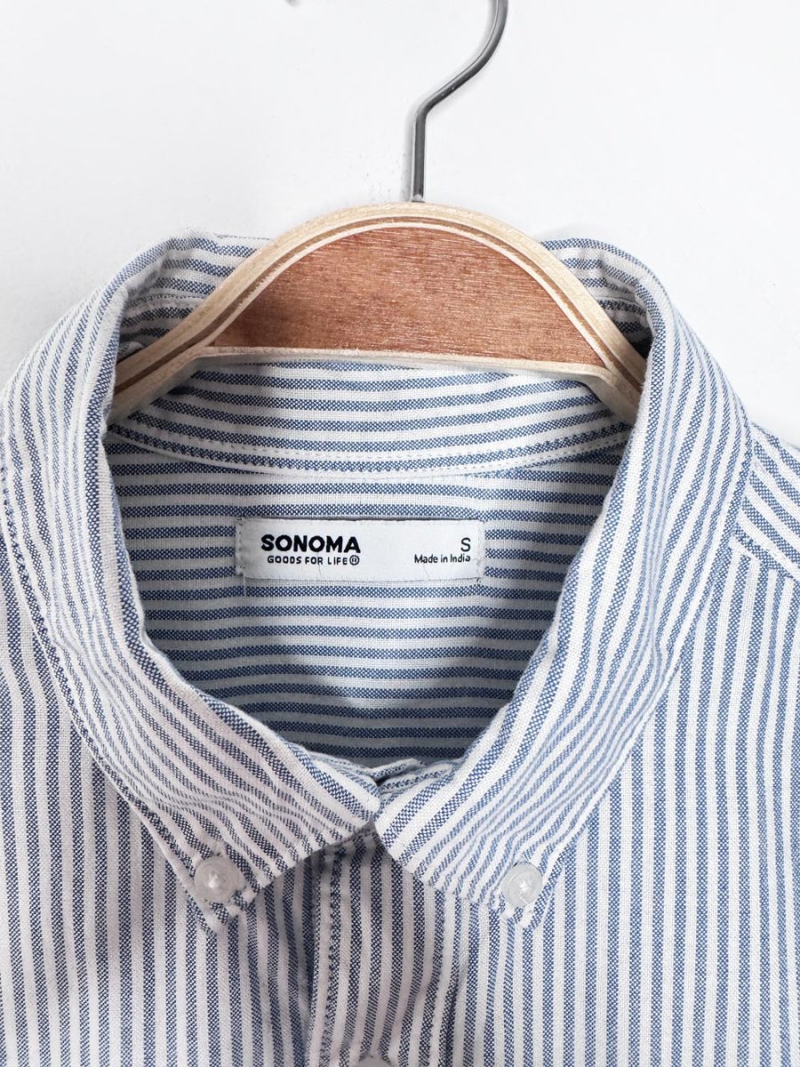 champion x stanford university blue stripe sporty prep cropped shirt | rework - good market thrift store