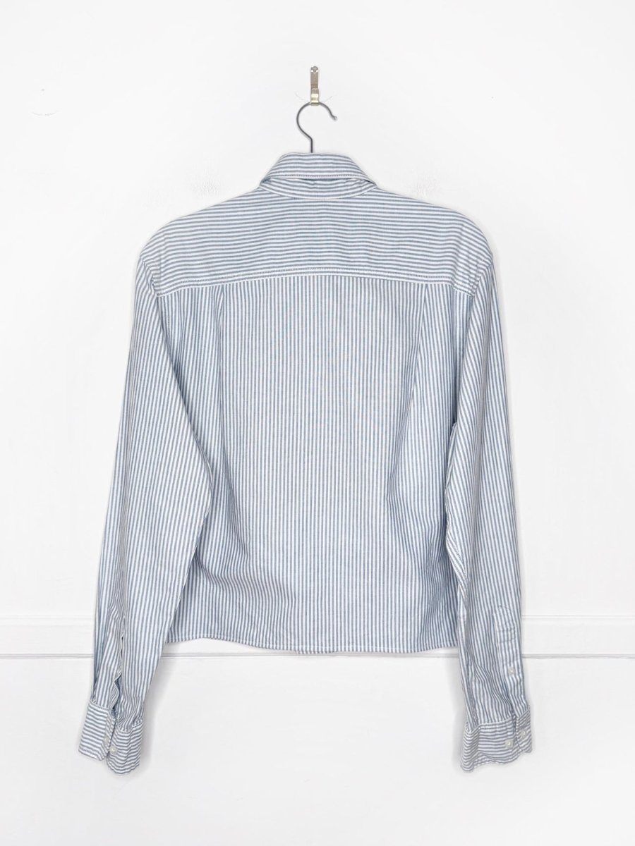 champion x stanford university blue stripe sporty prep cropped shirt | rework - good market thrift store