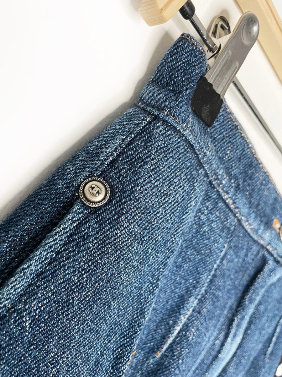 chanel 2017 gabrielle coco denim mini skirt - good market thrift store