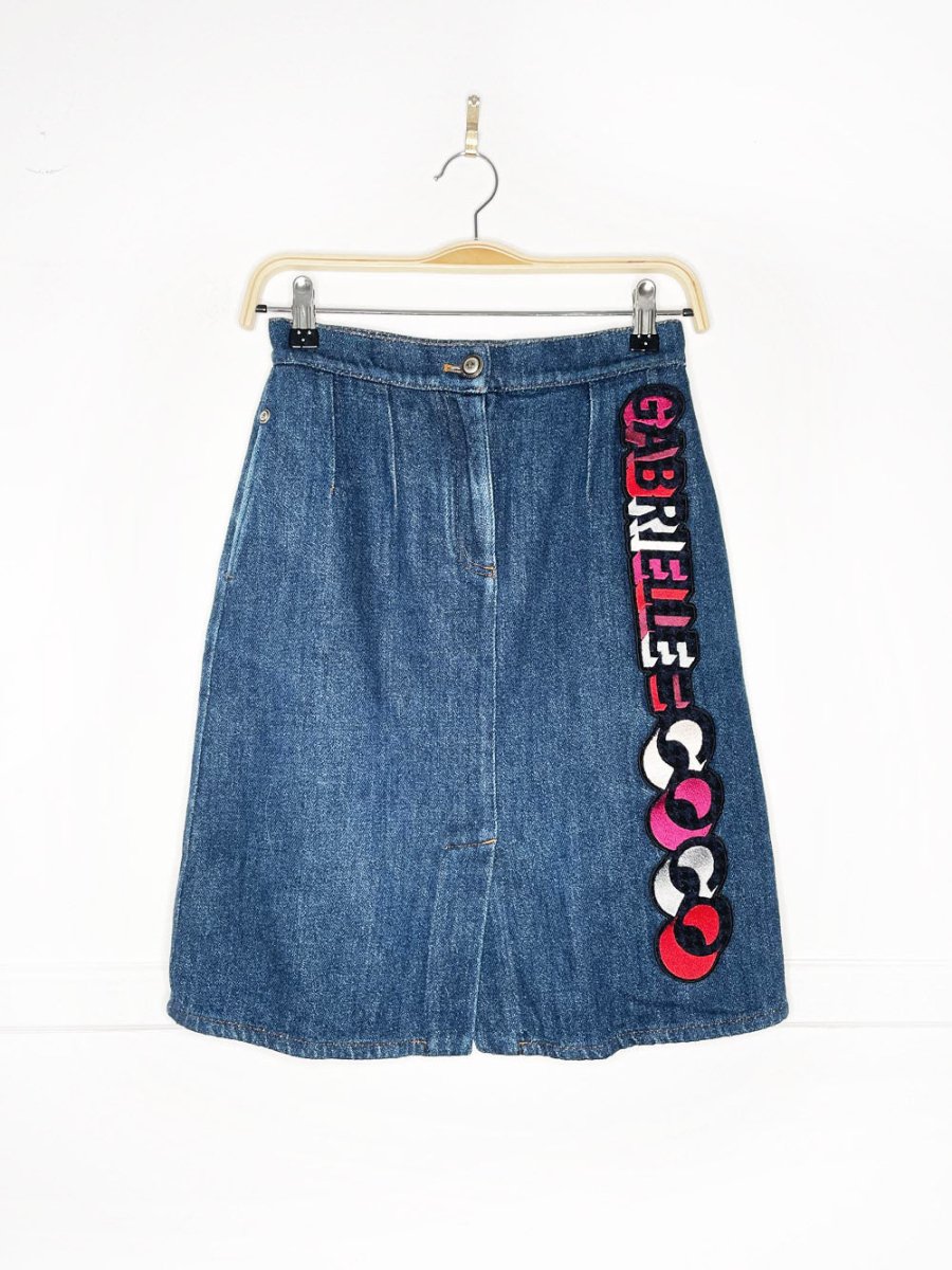 chanel 2017 gabrielle coco denim mini skirt - good market thrift store