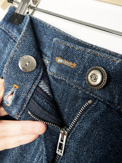 chanel 2017 gabrielle coco denim mini skirt - good market thrift store