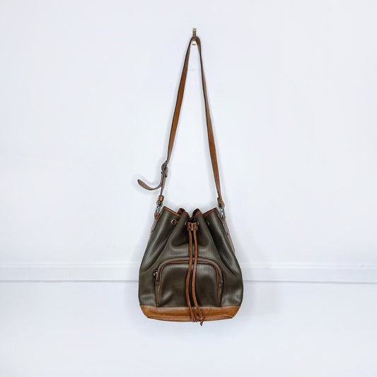 vintage charles jourdan canvas leather bucket bag