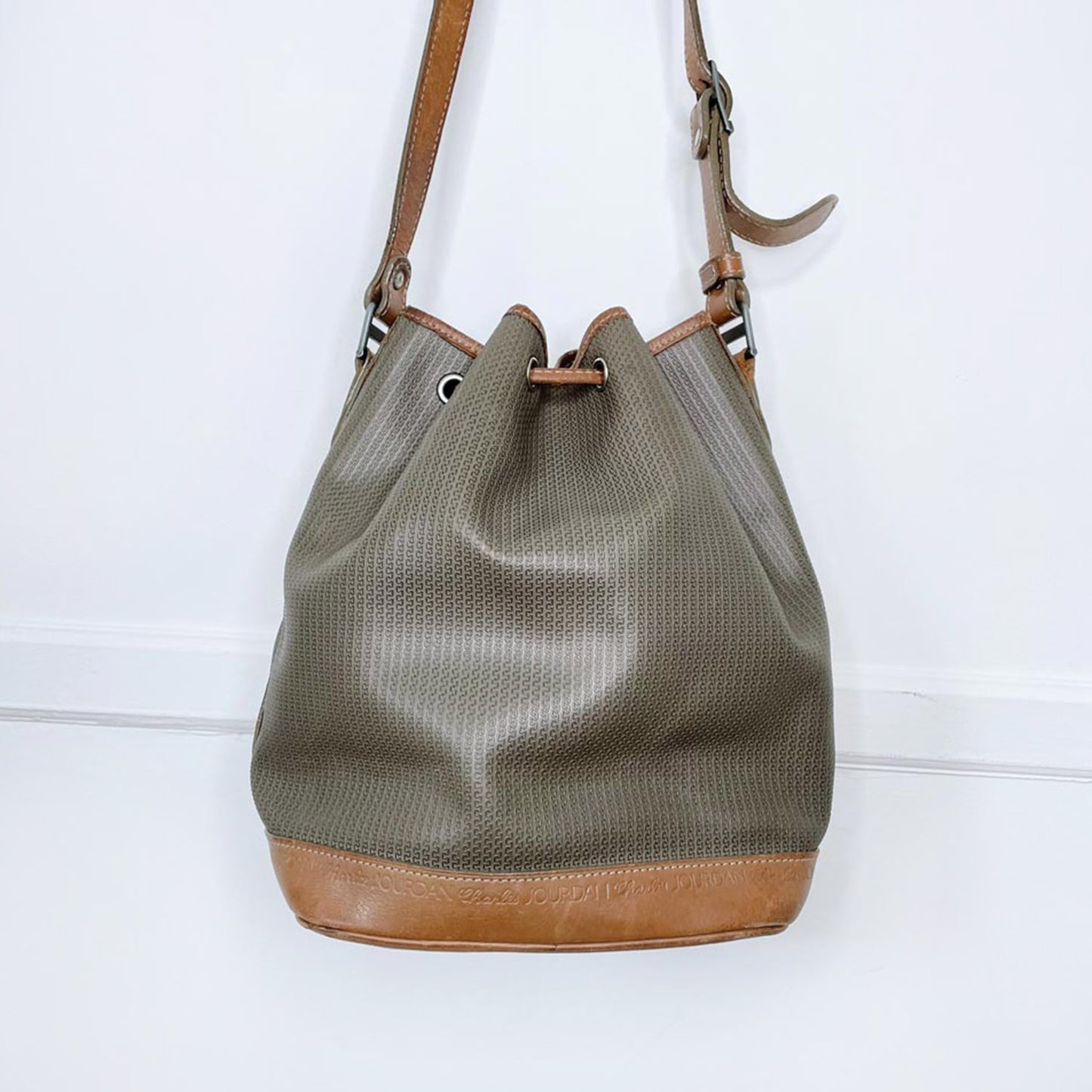 vintage charles jourdan canvas leather bucket bag