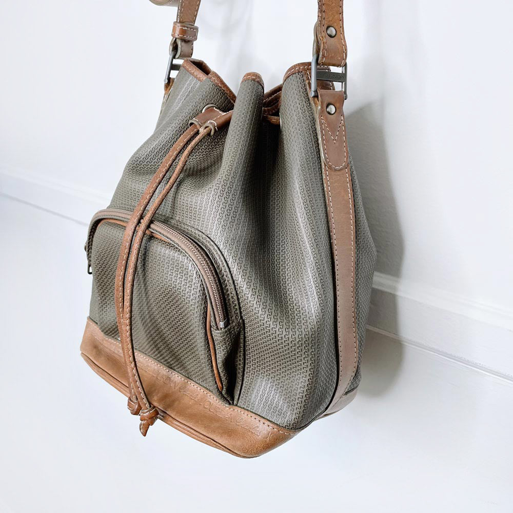 vintage charles jourdan canvas leather bucket bag