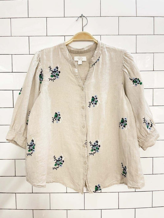 charter club 100% linen puff sleeve embroidered floral top - good market thrift store