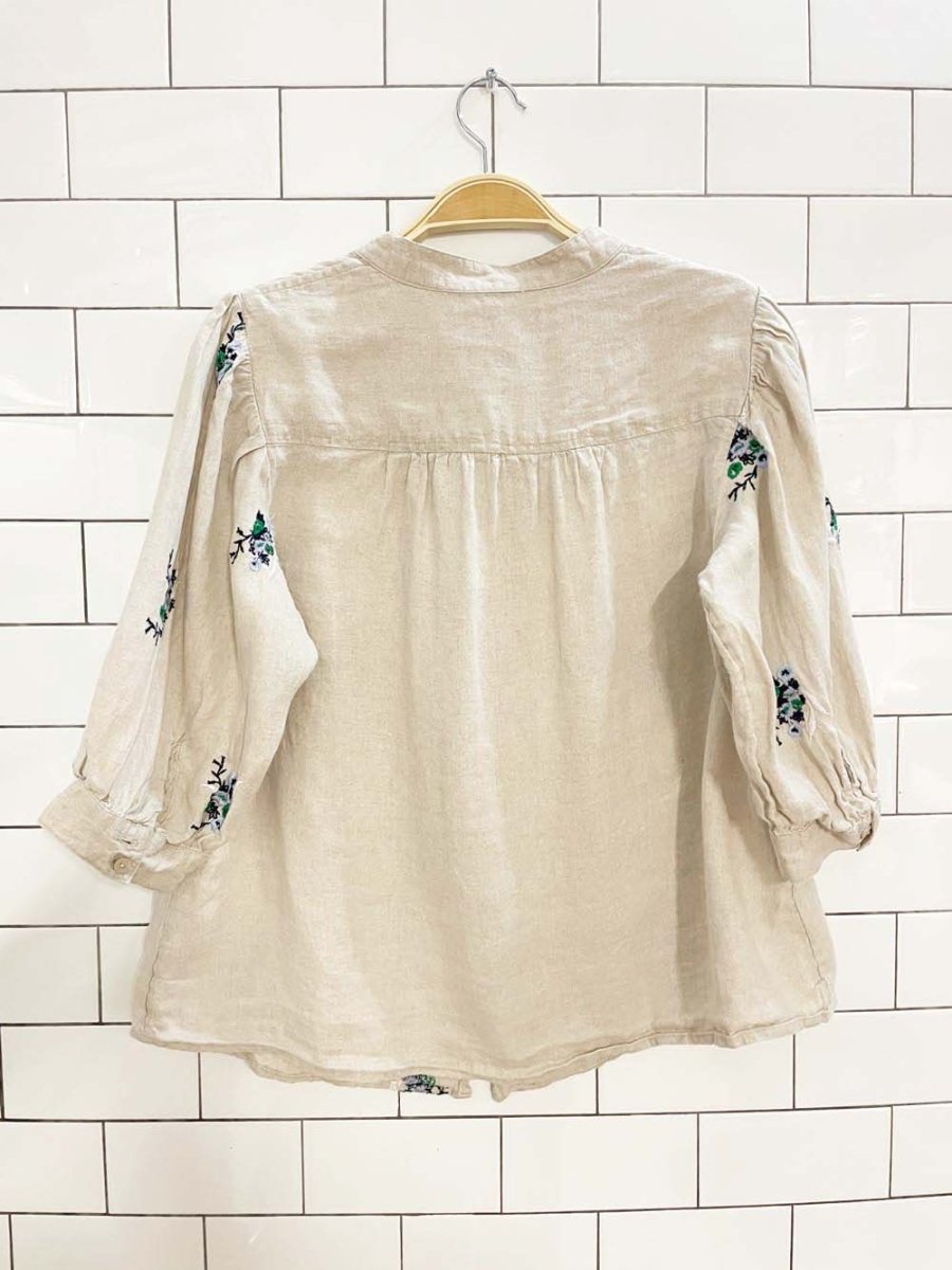 charter club 100% linen puff sleeve embroidered floral top - good market thrift store