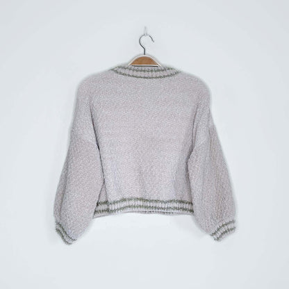 gold tinsel chenille boxy knit holiday crew - size xs