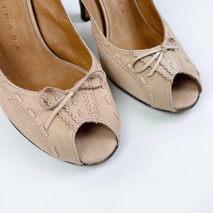 chie mihara cream leather peep toe slingback heels - size 38.5