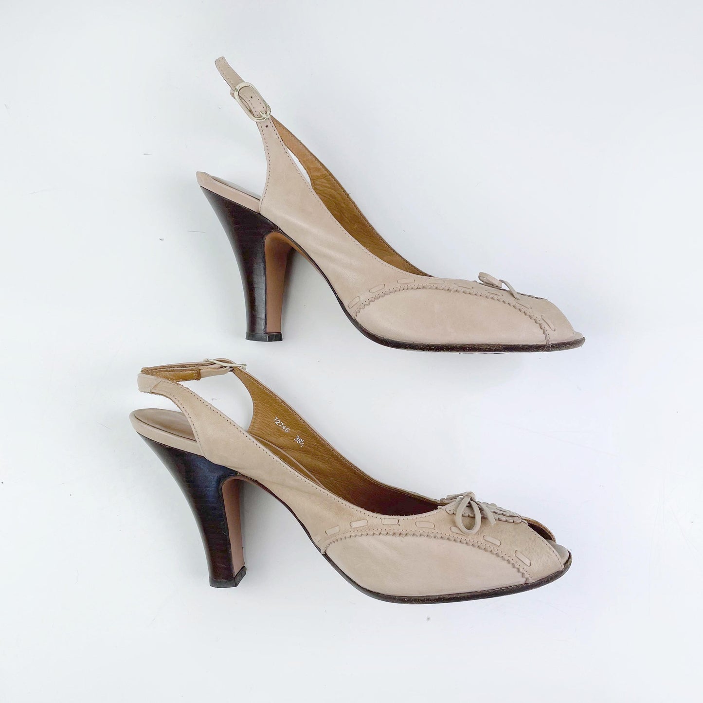 chie mihara cream leather peep toe slingback heels - size 38.5