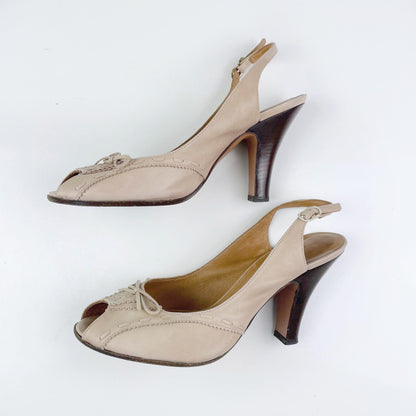 chie mihara cream leather peep toe slingback heels - size 38.5