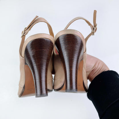 chie mihara cream leather peep toe slingback heels - size 38.5